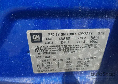 2016 Buick Encore Convenience z USA, uszkodzony, nr VIN KL4CJFSB8GB628554